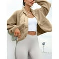 thumbnail image 2 of PUWEI Women's Sherpa Fleece Cropped Jacket Fuzzy Warm Coat Button Down Outwear with Pockets, 2 of 7