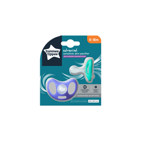 Tommee Tippee Advanced Sensitive Skin Pacifier, Unique Shield for Less Skin Contact, 2-Count