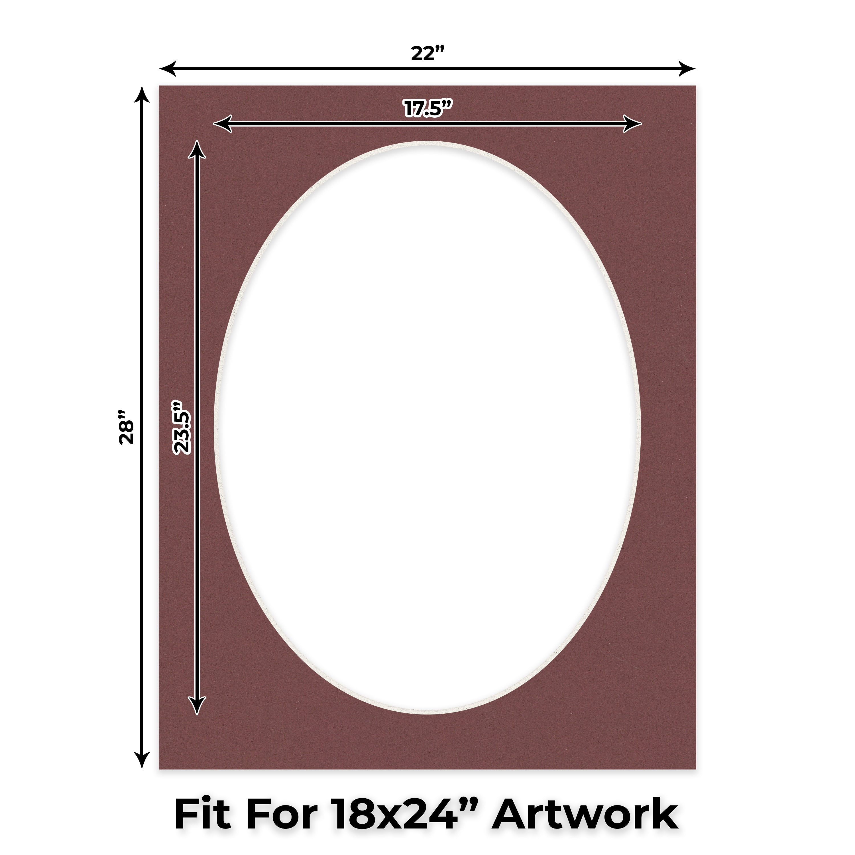 Maroon Red Picture Frame Mat for 22x28 Frames - Oval Opening for 18x24 Photos - 1 Mat