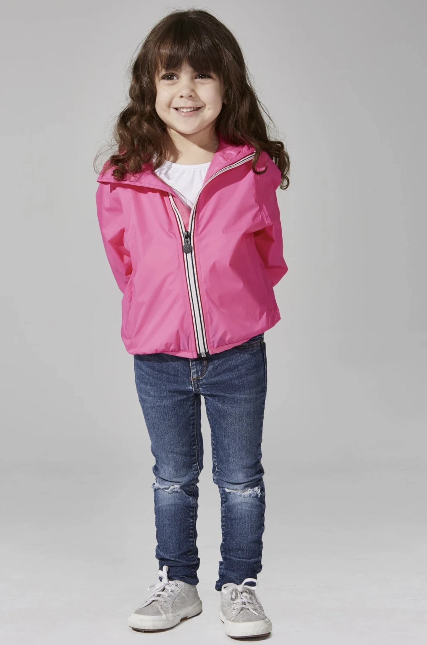 Kids Pink Full Zip Packable Rain Jacket 