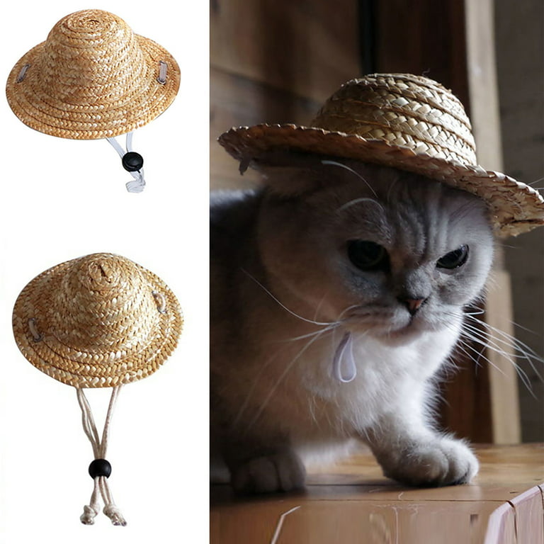 Pet Enjoy Dog Cat Straw Hat,Breathable Cat Sunhat Pet Farmer Hat