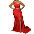 thumbnail image 2 of Women One Shoulder Long Prom Dress Elegant Bodycon Maxi Formal Party Evening Gowns With Slit Red XXL, 2 of 7