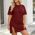 thumbnail image 3 of zbxnLI Casual Dress for Women Short Sleeve Mini Sundress Comfy Crew Neck Summer Loose Basic T Shirts Dresses, 3 of 7