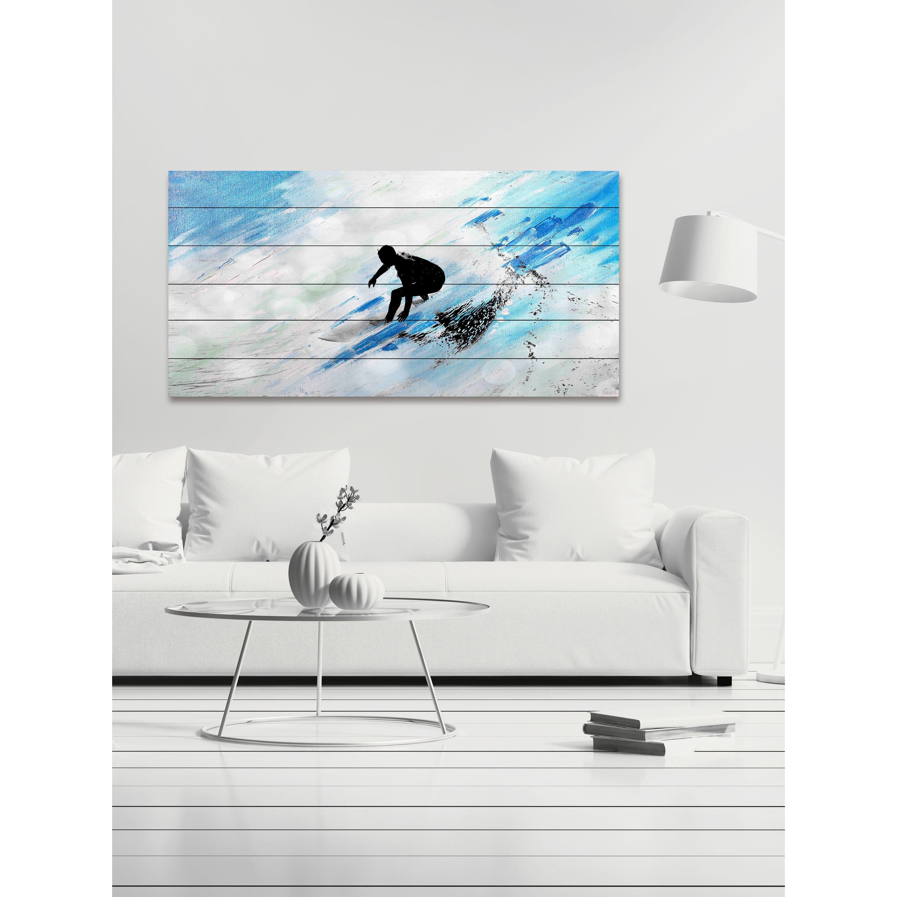 "White Surf Riding" Painting Print on White Wood