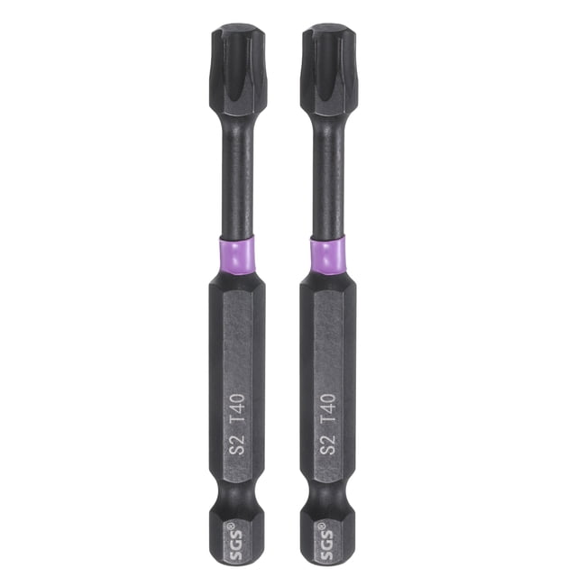 Uxcell 2pcs T40 Torx Impact Screwdriver Bit 1/4" Hex Shank 3" Long Magnetic No Hole