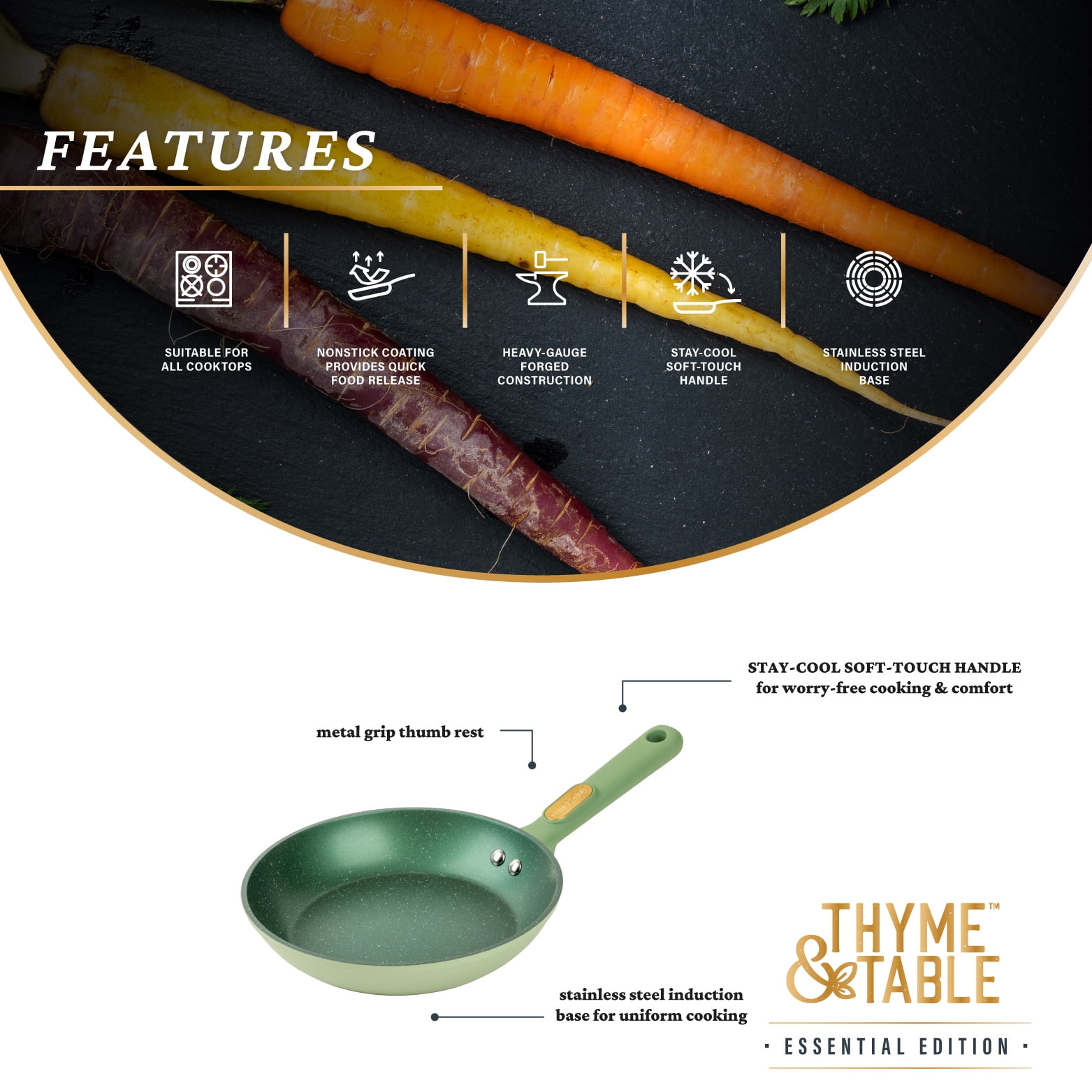 Thyme & Table 12-Piece Non-Stick Cookware Set, Pots and Pans Set - Green, Granite Collection