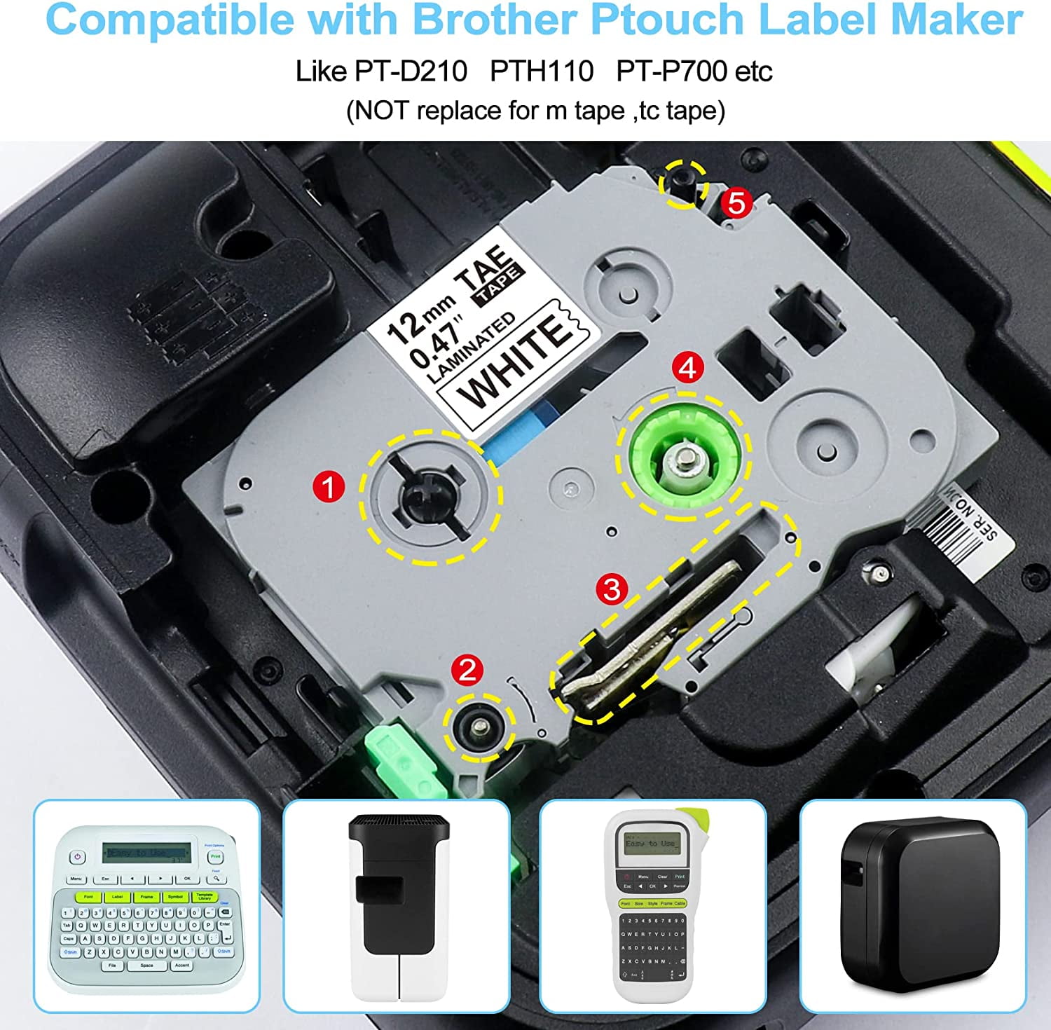 Compatible with Brother Label Maker Cartridges 12mm 0.47 Laminated