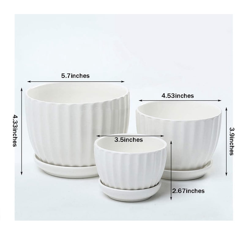 Ceramic Planter Set, 3-Piece White Ribbed Pots photo 2