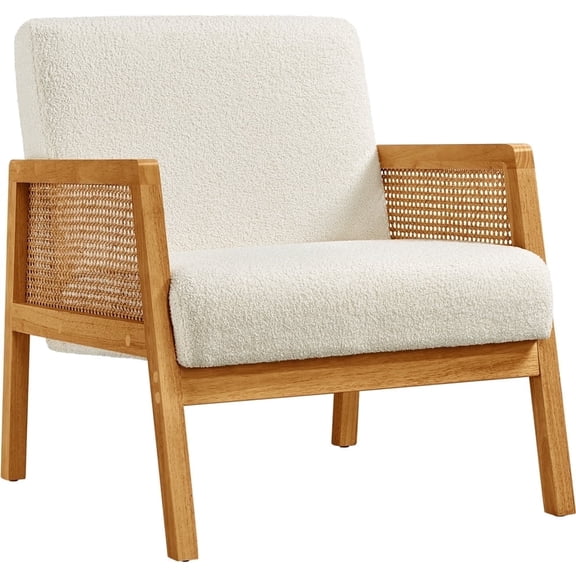 Yaheetech Fabric Upholstered Accent Chair for Living Rooms,Ivory