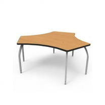 Wisconsin Bench ELO6802-EJASS-32-32 Elo Bridge Table, Bannister Oak Laminate & Banding with 4 Junior Adjustable Smooth Silver Legs - 21-26 x 61 x 33.3 in.