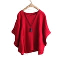 thumbnail image 4 of Tfken Summer Women Tshirts Solid Color Crew Neck Batwing Sleeve Tops Fashion Casual Daily Wear Female Soft Shirts Red, 4 of 6