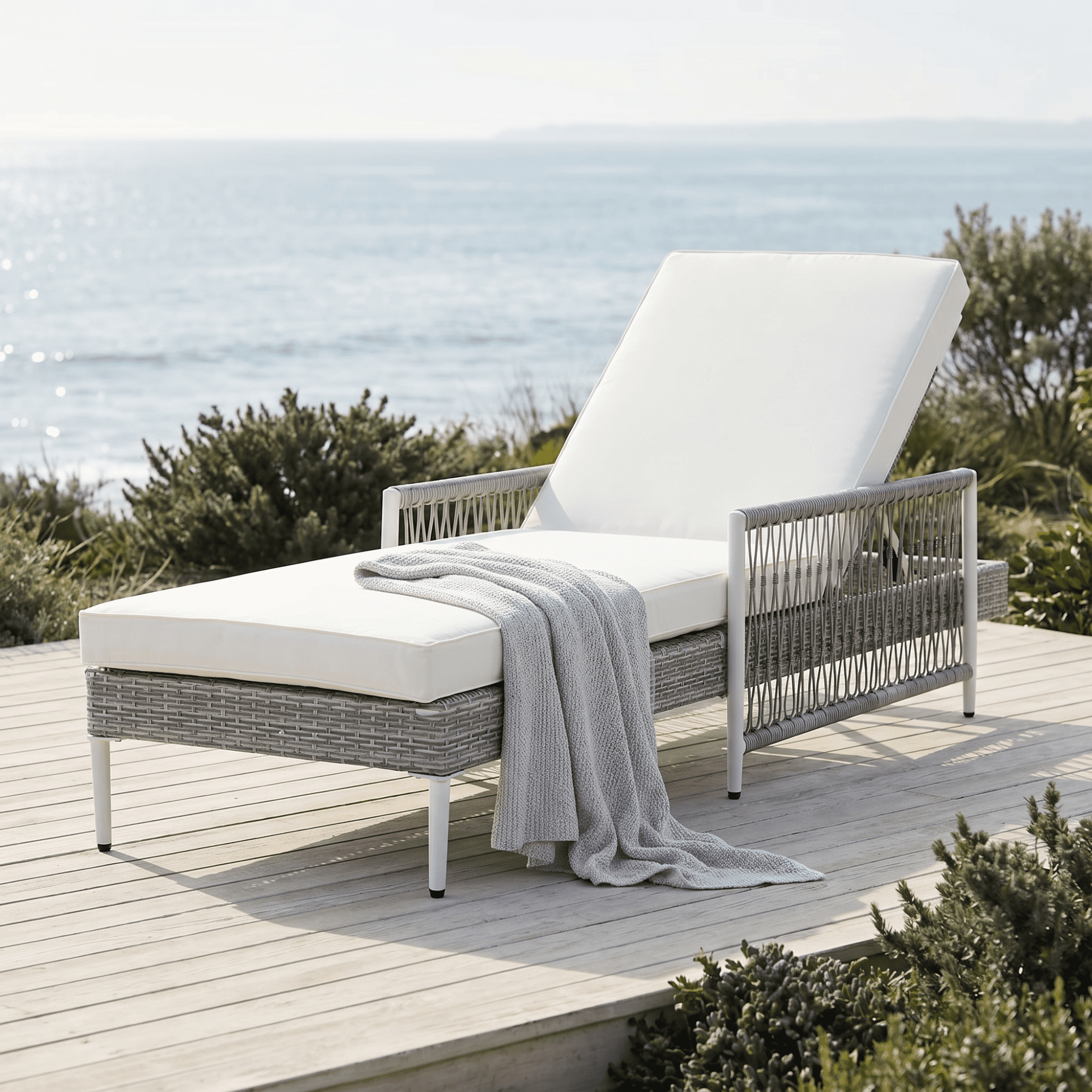 Leumius Outdoor Chaise Lounge, Minimalist All-Weather Patio Wicker Lounge Chair with 6 Gear Adjustable Recliner, Arms and Cushion for Poolside, Deck Grey