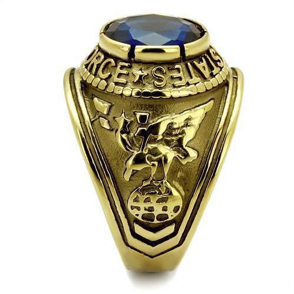 US Air Force Ring for Men and Women Unisex Stainless Steel Military Patriotic Ring in Gold with Blue Stone