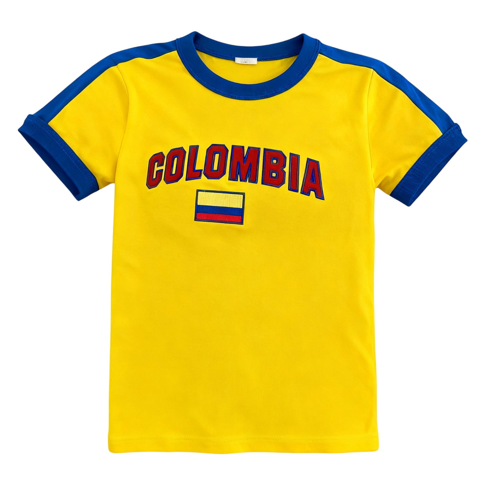 Women's Y2K Colombia Crop T Shirts Short Sleeve Crew Neck Tops Colombian Print Tees for Football Race and Streetwear