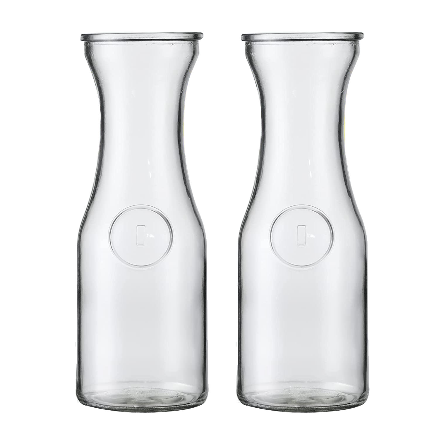 2 Pack Glass Carafes with Acrylic Lids, 35 Oz Water Pitcher Juice
