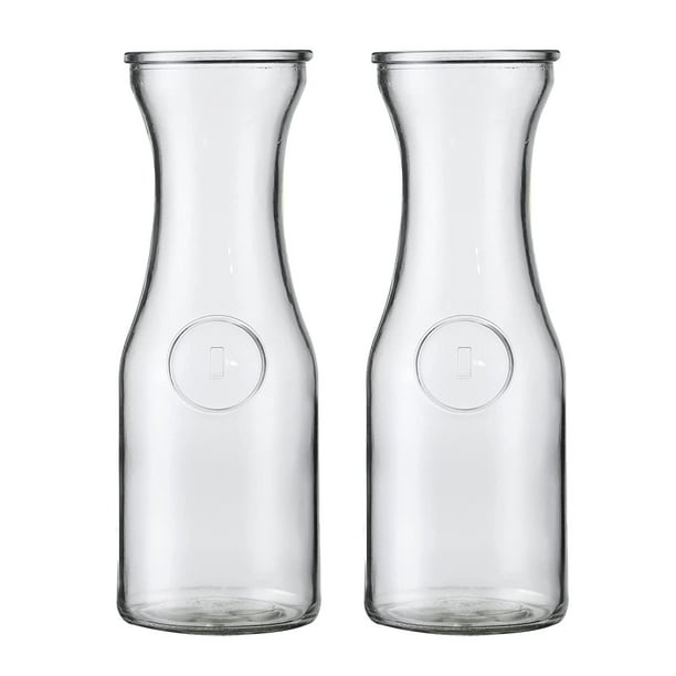 2 Pack Glass Carafes with Acrylic Lids, 35 Oz Water Pitcher Juice
