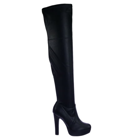 Glitter Thigh High Platform Boots - Yokun by Delicious, Stretch Thigh High Over Knee OTK Platform High Heel Dress Boots