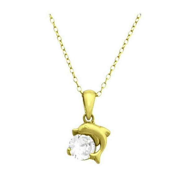 Gold Plated Over Sterling Silver CZ Dolphin Pendant