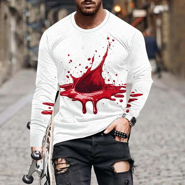 Yusimy T-shirts Décontractés d'Halloween pour Hommes Manches Longues Col Rond Imprimé Graphique Chandail Mode Thème Vacances
