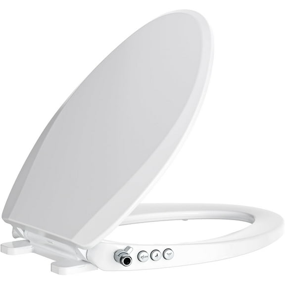 Bidet Toilet Seat, Soft Close Elongated Toilet Seat, Button control Feminine/Posterior Wash Switch, Knob Control Water Pressure,White Bidet Seat Attachment with Brass inlet