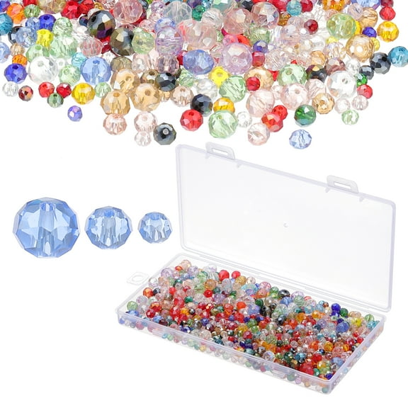 Uxcell Rondelle Crystal Beads, 1000Pcs 4-8mm Faceted Glass Loose Beads for Jewelry Making, Mixed Color Plating AB