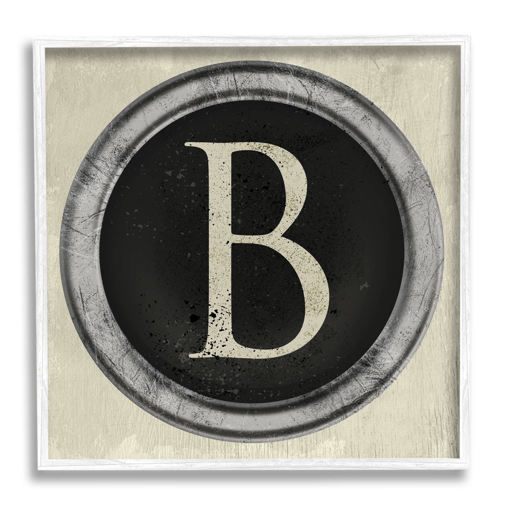 Stupell Industries Letter B Initial Vintage Typewriter Key Shape Typography Painting Black Framed Art Print Wall Art, 12 x 12
