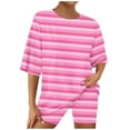 thumbnail image 2 of Ndbuld Women's Tops Women's two-piece spring and summer suit short-sleeved loose sportswear casual leisure suit matching suit Family Gifts Pink 2XL, 2 of 6
