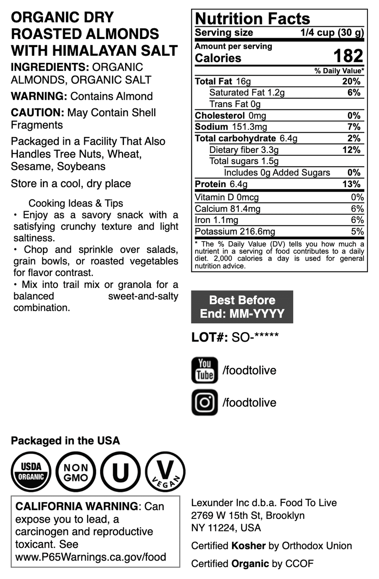Organic Dry Roasted Almonds with Himalayan Salt, 4 Pounds – Non-GMO, Oven Roasted, Lightly Salted Whole Nuts, No Oil Added, Vegan, Kosher, Bulk. High in Protein and Essential Fatty Acids. Great Snack
