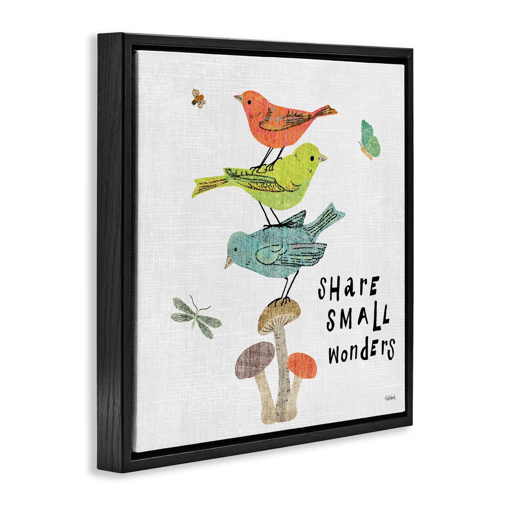 Stupell Industries Small Wonders Phrase Animals Painting Black Floater Framed Canvas Art Print Wall Art, 18 x 18
