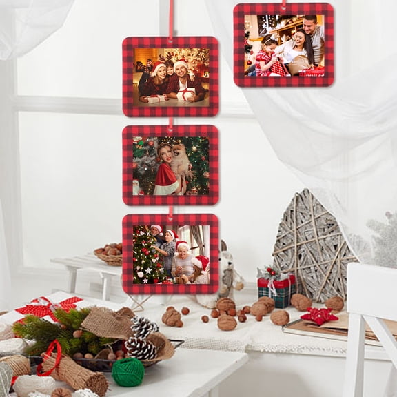 OUNONA 12-Piece Christmas Tree Photo Frame Ornaments Set, Holiday Hanging Pendant Decorations for Festive Home Decor