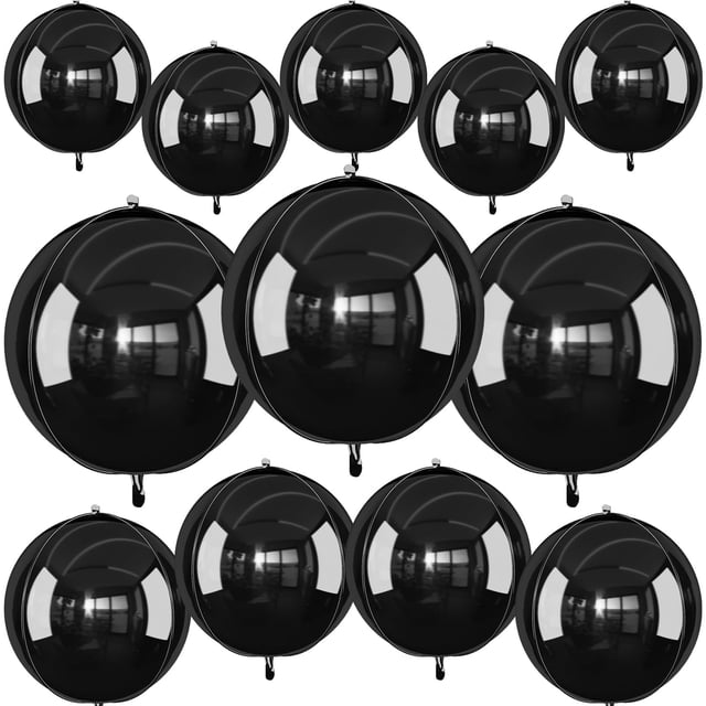 Globos de aluminio Vibzox, 4D, redondos, negros, 22, 15, 10 cm, para fiestas, 12 unidades