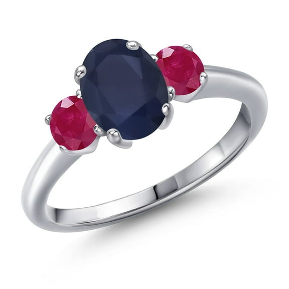 Gem Stone King 2.50 Ct Oval Blue Sapphire Red Ruby 925 Sterling Silver Ring (Size 8)