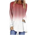 thumbnail image 2 of CaComMARK PI Women Tops Trendy 2024 Casual Full Sleeve Round Neck Striped Print Graphic Tops Loose Blouse T Shirt flash deals of the day clearance, 2 of 5