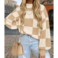 thumbnail image 5 of Women'S Fall Fashion Roll-Neck Long Sleeve Plaid Ribbed Knit Loose Pullover Sweater Tops Khaki Checkered S, 5 of 9
