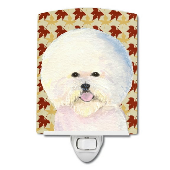 Caroline's Treasures SS4330CNL Bichon Frise Fall Leaves Portrait Ceramic Night Light, 6x4x3", multicolor