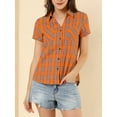 thumbnail image 6 of MODA NOVA Juniors Cotton Boyfriend Button Front Short Sleeves Plaid Shirt S Orange, 6 of 7