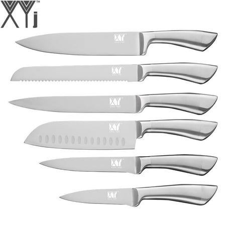 XYj Kitchen Cooking Knives Stainless Steel Knife 6 Pieces Set Utility Chef Slicing Knife Fruit Vegetable Bread Meat Cooking