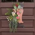 thumbnail image 2 of Wreath - /Wood Cat with Lights, Purple Flowers, for Front Door/Party Decor, 2 of 8