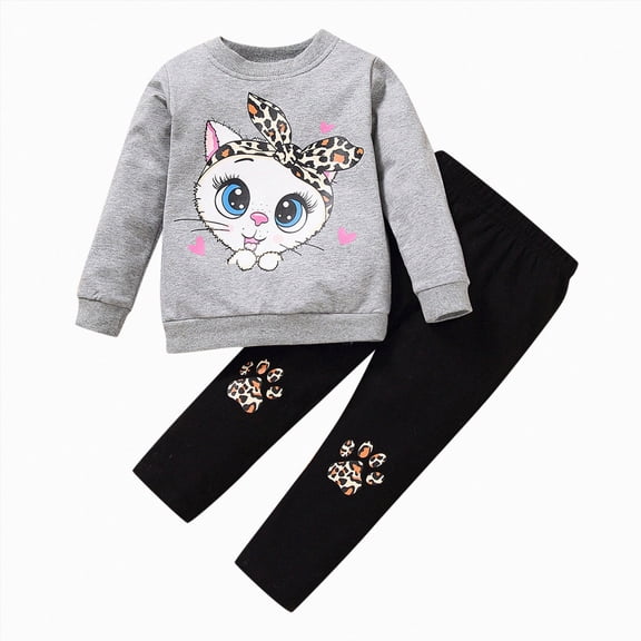 CAICJ98 Little Girls 2 Piece Clothing Sets Toddler Sweatshirts and Leggings Set Cotton Fall Winter Casual 3 6 12 18 24 Months 2T 3T 4T Baby Clothes for Girls (Grey,12-24 Months)