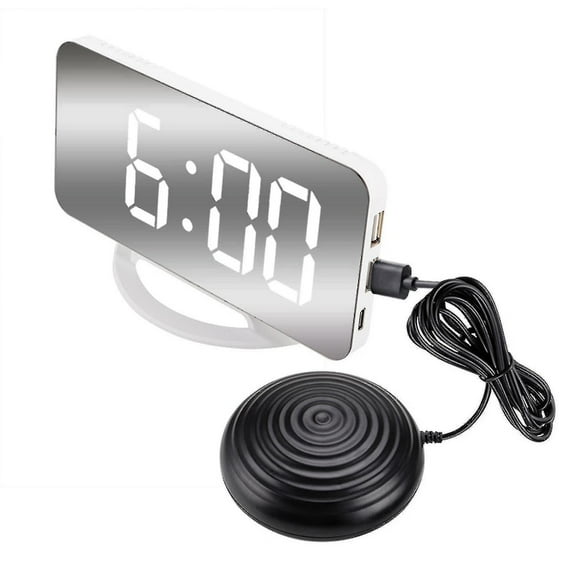 Loud Vibrating Alarm Clock for Heavy Sleepers Adults Deaf, Digital Mirror Clock with Bed Shaker
