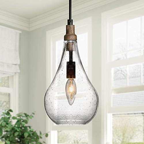 KSANA Wood and Glass Pendant Light for Kitchen Island and Dining Room ...