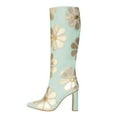 thumbnail image 3 of FSJ Women Cute Knee High Boots Pointed Closed Toe Chunky High Heel Side Zipper Daisy Flowers Heeled Tall Boots Date Shoes Size 4 Light Blue, 3 of 4
