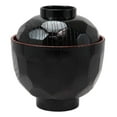 thumbnail image 3 of Made In Japan Honeycomb Ridged Black Red Lacquer Plastic Bowl With Lid Set of 6, 3 of 9