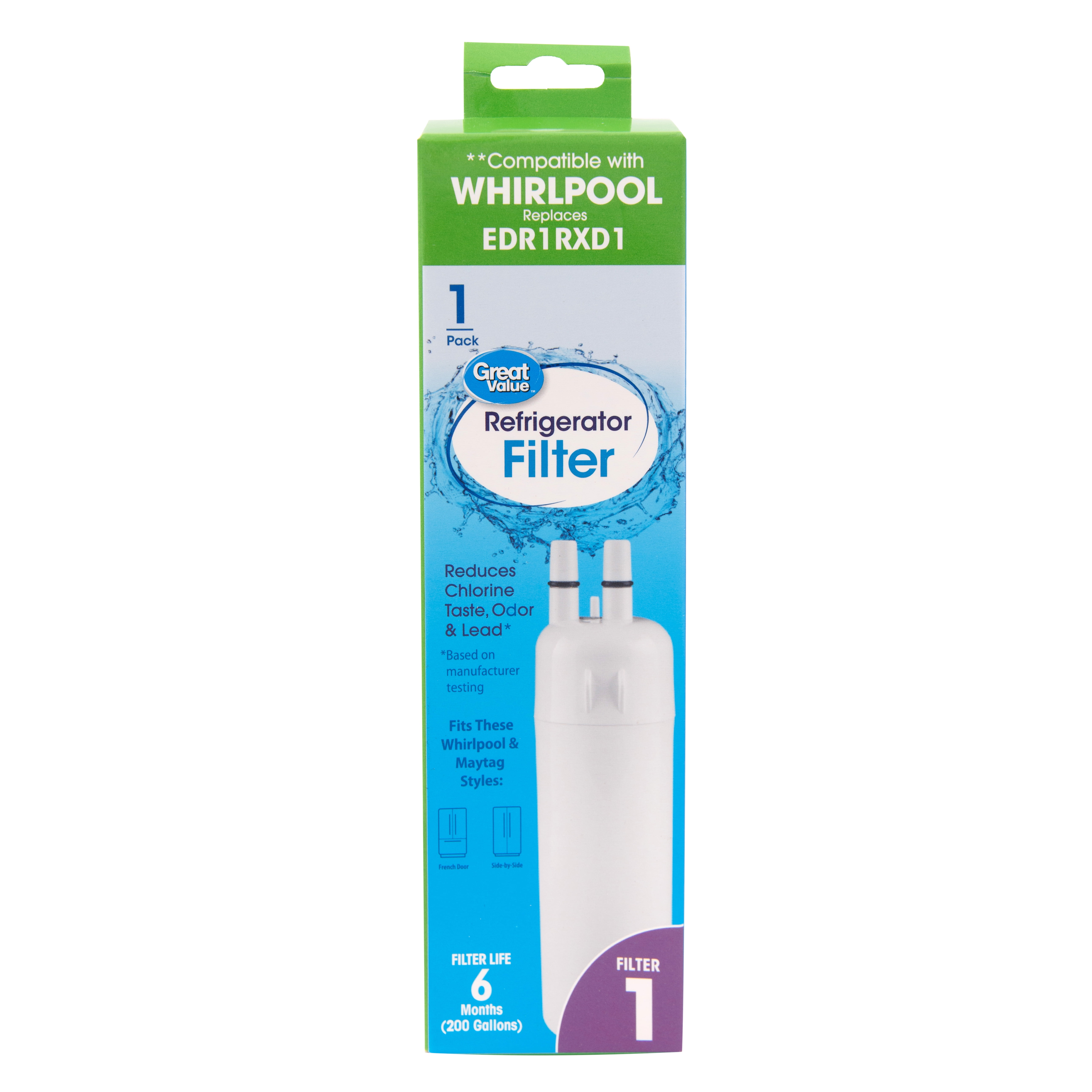 Great Value Replacement Refrigerator Filter, Compatible with Whirlpool