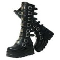 thumbnail image 7 of Women Platform Knee High Goth Boots Round Toe Zipper Back Combat Booties Shoes PU Leather Punk Buckle Motorcycle Boot, 7 of 7