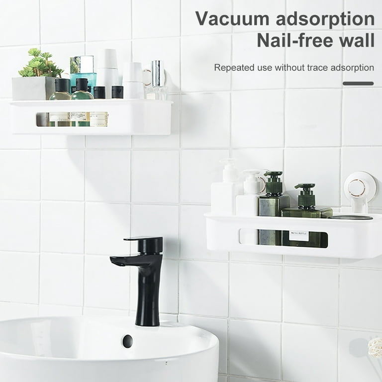 Dyiom Suction Cup Shower Caddy Bath Wall Shelf, Deep Bathroom Basket Suction Cup Large Shower Caddy in Silver