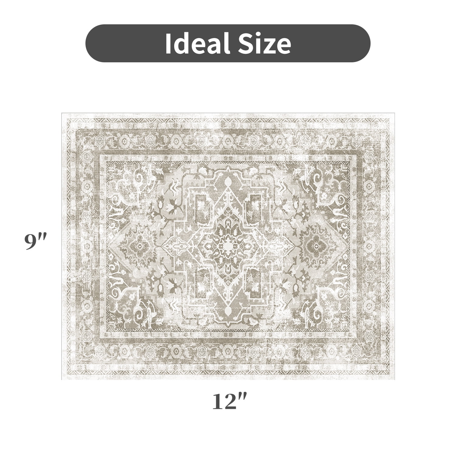SIXHOME Soft Area Rug 9'x12' Washable Rugs for Living Room Non Slip Carpet Vintage Medallion Bedroom Indoor Floor Rugs Distressed Taupe Gray