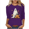 thumbnail image 2 of Inverlee Womens Halloween Shirts Cute Pumpkin Ghost Print Tees Loose Fit Round Neck T-shirt 3/4 Sleeve Holiday Blouse Tops Halloween Clothes, 2 of 5