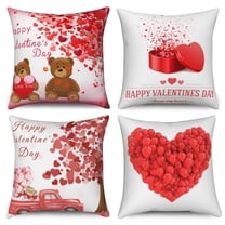 Valentine's Day Throw Pillow Covers 18x18 Set of 4,Red Love Heart Decorative Pillow Cases for Bedroom Sofa Couch