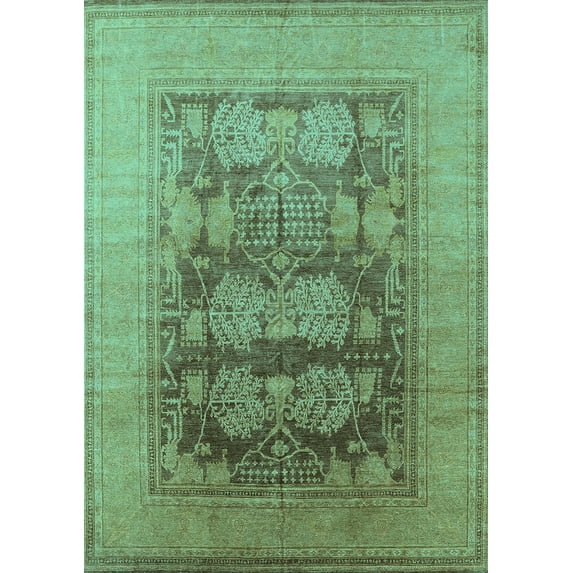 Ahgly Company Machine Washable Indoor Rectangle Oriental Turquoise Blue Industrial Area Rugs, 8' x 12'